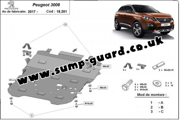 Steel sump guard for the protection of the engine and the gearbox for Peugeot 3008