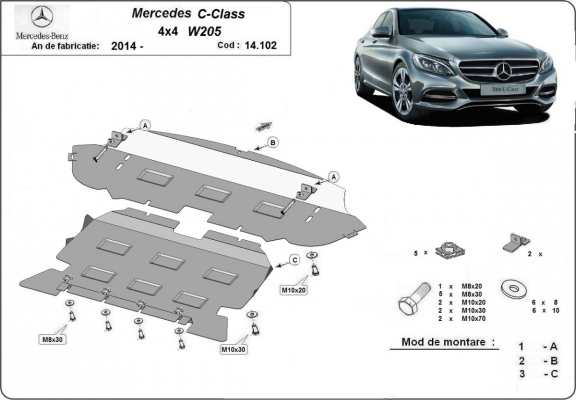 Steel sump guard for Mercedes C-Class W205 4x4