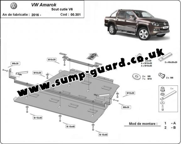 Steel gearbox and differential guard for Volkswagen Amarok -  V6 automat