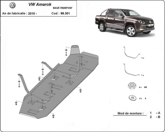 Steel fuel tank guard  for Volkswagen Amarok - Only for versions without factory protections