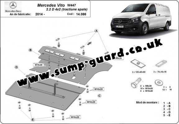 Steel sump guard for the protection of the engine and the gearbox for Mercedes Vito W447 - 4X2 