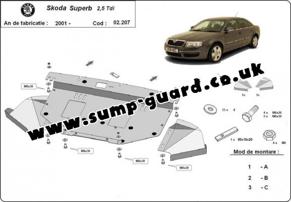Steel sump guard for Skoda Superb - 2.5 Tdi, V6