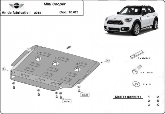 Steel sump guard for the protection of the engine and the gearbox for Mini Cooper F55/56