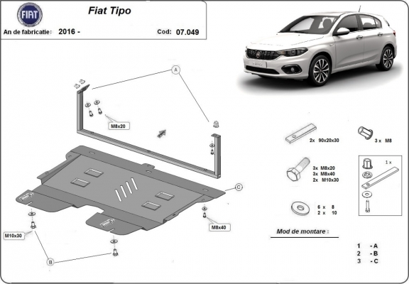 Steel sump guard for Fiat Tipo