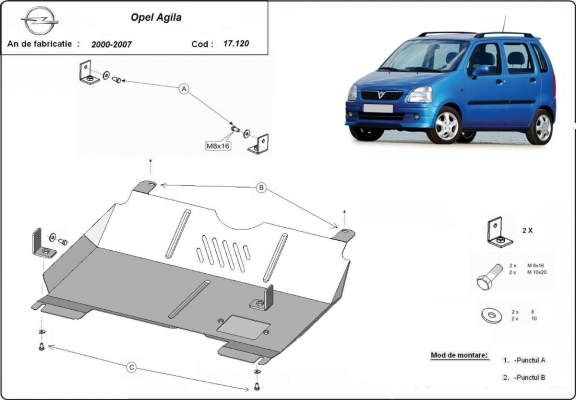 Steel sump guard for Vauxhall Agila (H00)