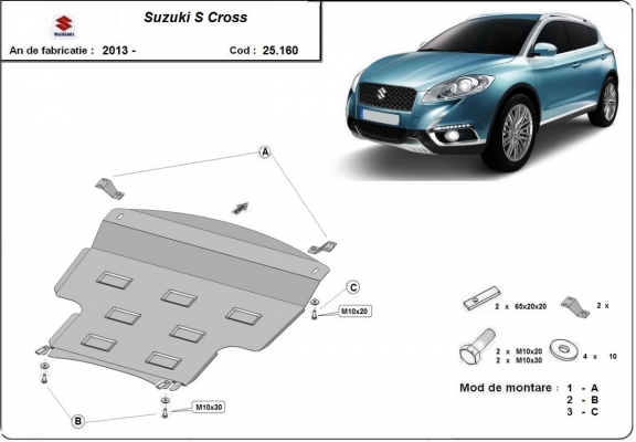 Steel sump guard for the protection of the engine and the gearbox for Suzuki S-Cross