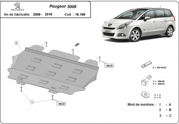 Steel sump guard for the protection of the engine and the gearbox for Peugeot 5008