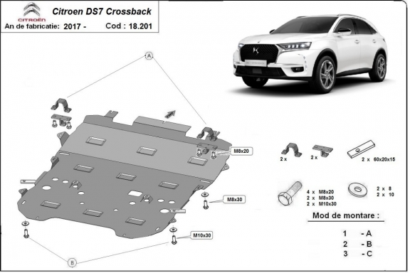 Steel sump guard for Citroen DS7 Crossback