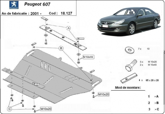 Steel sump guard for Peugeot 607