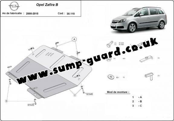 Steel sump guard for Vauxhall Zafira B