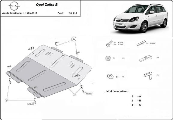 Steel sump guard for Vauxhall Zafira B
