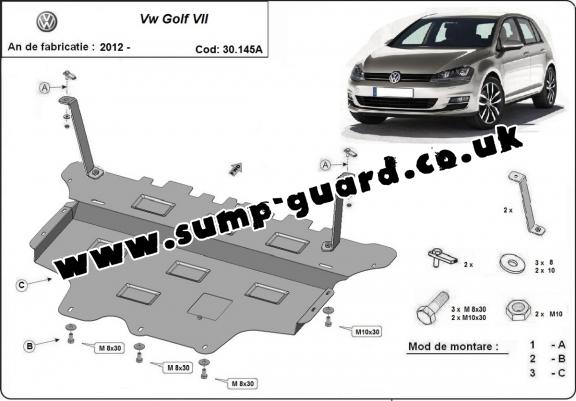 Steel sump guard for the protection of the engine and the gearbox for VW Golf 7 - automatic gearbox