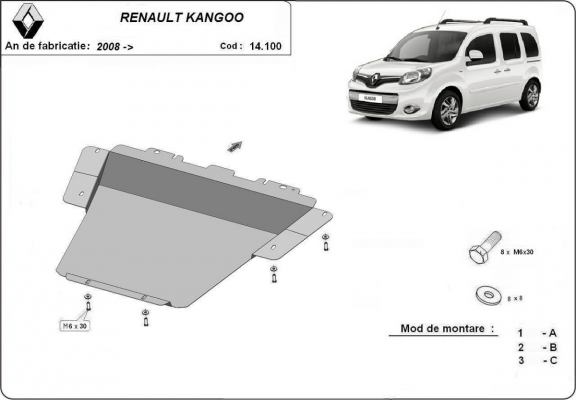 Steel sump guard for Renault Kangoo