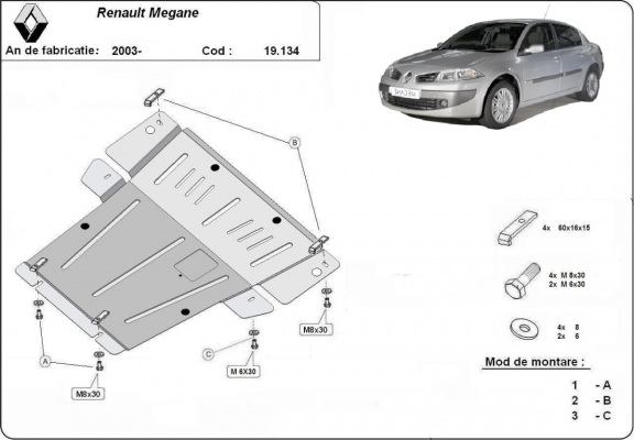 Steel sump guard for Renault Megane 2