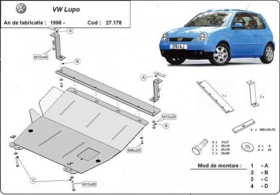 Steel sump guard for VW Lupo