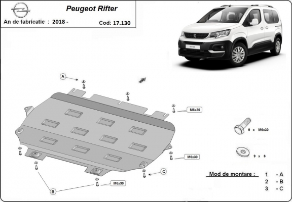 Steel sump guard for Peugeot Rifter / Partner