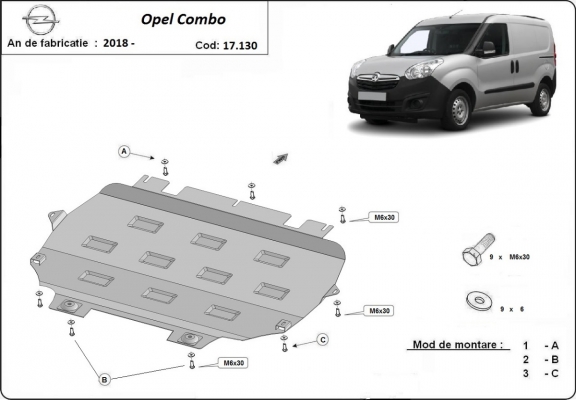 Steel sump guard for Vauxhall Combo E 