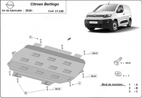 Steel sump guard for Citroen Berlingo