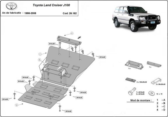 Steel sump guard for Toyota Land Cruiser J100
