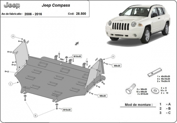 Steel sump guard for Jeep Compass
