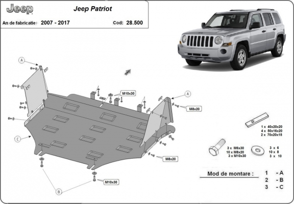 Steel sump guard for Jeep Patriot