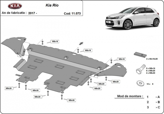 Steel sump guard for Kia Rio 4