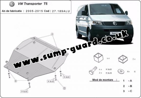 Aluminum sump guard for Volkswagen Transporter T5