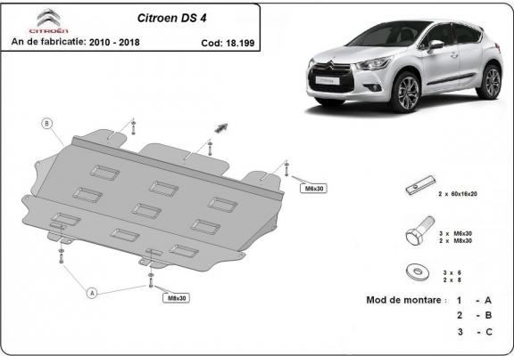 Steel sump guard for Citroen DS4