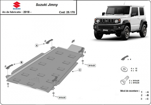 Steel transfer case guard for Suzuki Jimny - 3-door model