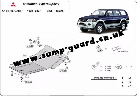 Steel sump guard for the protection of the engine and the radiator for Mitsubishi Shogun Sport 1