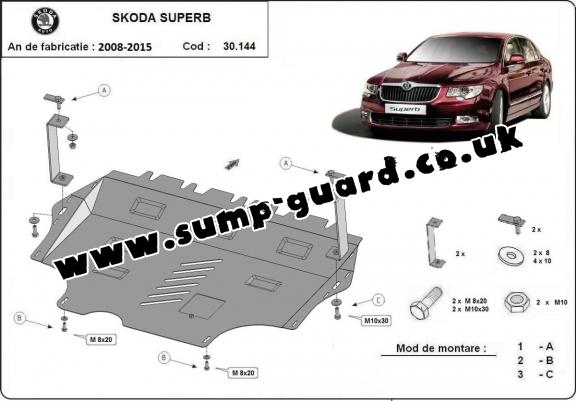 Steel sump guard for Skoda Superb 2