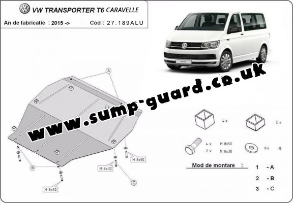 Aluminum sump guard for Volkswagen Volkswagen Transporter T6 Caravelle