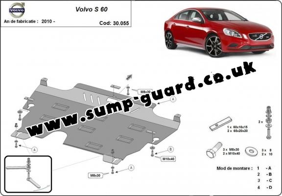 Steel sump guard for the protection of the engine and the gearbox for Volvo S60