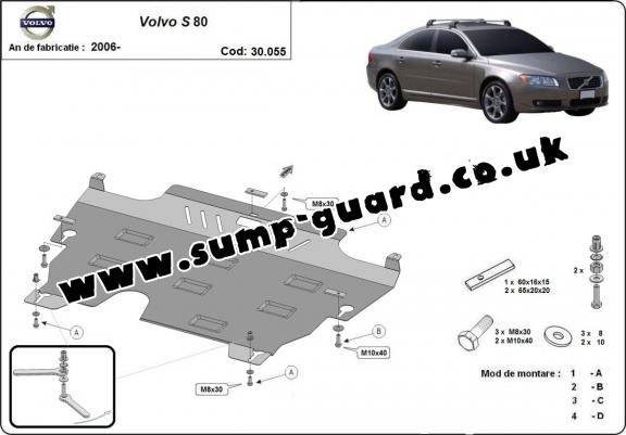 Steel sump guard for the protection of the engine and the gearbox for Volvo S80