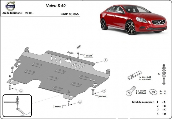 Steel sump guard for the protection of the engine and the gearbox for Volvo S60
