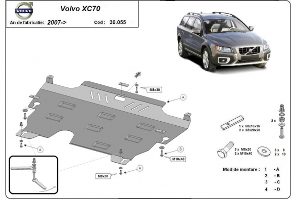 Steel sump guard for the protection of the engine and the gearbox for Volvo XC70