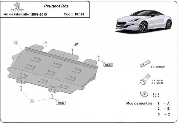 Steel sump guard for Peugeot Rcz