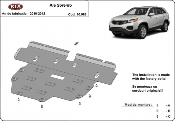 Steel sump guard for Kia Sorento XM (Pre-facelift)