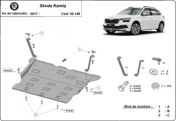 Steel sump guard for Skoda Kamiq