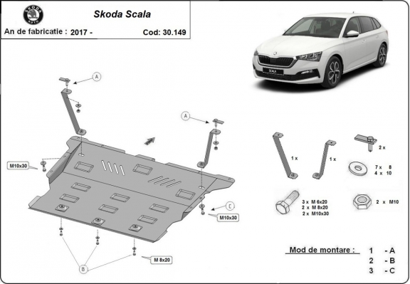 Steel sump guard for Skoda Scala
