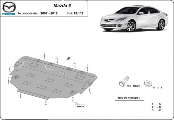 Steel sump guard for Mazda 6