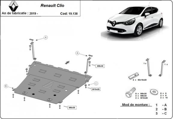 Steel sump guard for Renault Clio 5