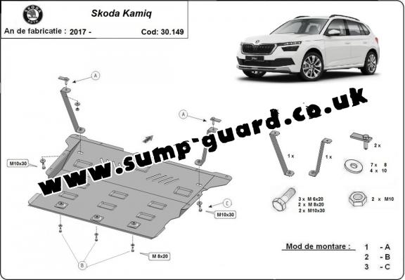 Steel sump guard for Skoda Kamiq