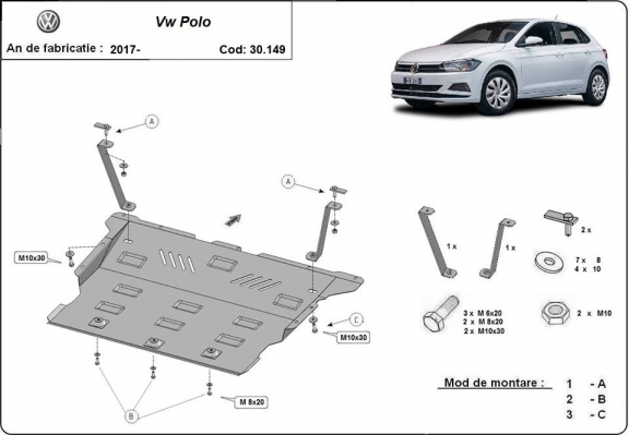 Steel sump guard for VW Polo