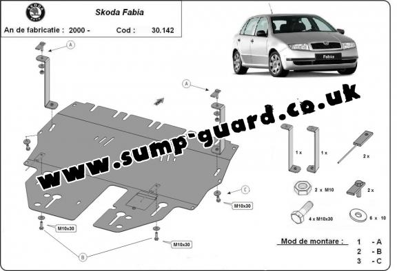 Steel sump guard for Skoda Fabia 1