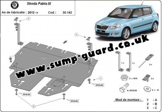 Steel sump guard for Skoda Fabia 3