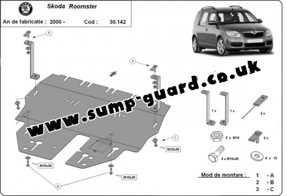 Steel sump guard for Skoda Roomster