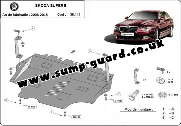 Steel sump guard for Skoda Superb