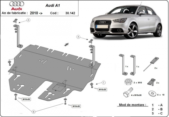 Steel sump guard for Audi A1