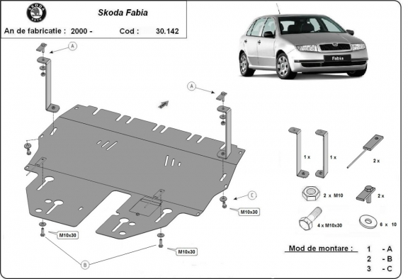 Steel sump guard for Skoda Fabia 1
